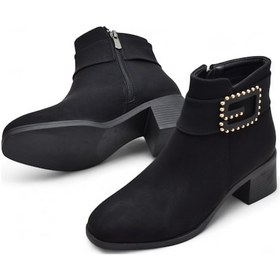 Resim 6592 Günlük Fermuarlı Kadın Topuklu Bot Ayakkabı Nubuk Siyah Klasik Topuklu Bot Siyah 