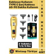 Resim Vgr Kablosuz Kullanım Saç Kısaltma Sakal Ense 60 Dk Kullanım Çok Şık Gold Renk Dijital Tıraş Makinesi 