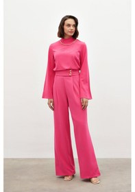 Resim Sateen Bel Detaylı Pantolon - Pembe-134553 Pembe 
