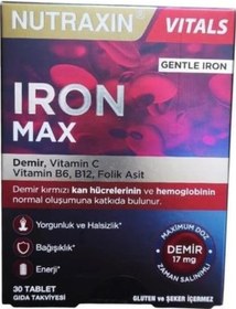 Resim Nutraxin Iron Max Demir, Vitamin C, Vitamin B12 Içeren Takviye Edici Gıda 30 Tablet 