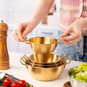 Resim 3'lü set, üç farklı boyutta tutacaklı altın atıştırmalık kaseleri ve sosluklar, ev kullanımı için uygun, açık hava piknikleri için hafif ve taşıması kolay, güzel ve temizlemesi kolay 