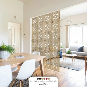 Resim Makta ® Perde Paravan | Lazer Kesim Ahşap Sarkıt Seperatör, 4'lü Panel Levha Seti 