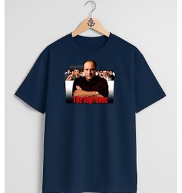 Resim Oversize The Sopranos Göğüs Tasarımlı Unisex T-shirt Lacivert 