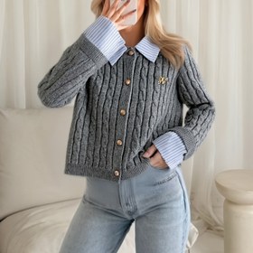 Resim Ling Shan Yönlendirmeli Sahte İki Parça Tasarım Kolej Stili Yaka Şort Örgü Kazak, Sonbaharda Gelenler - Zayıflatıcı Çok Amaçlı Hırka 