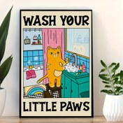 Resim 1 Vintage Tarzı 'Küçük Patiğin Yıkanması' Kedi Tuval Sanat Baskısı - Rahat Banyo Sahnesi ile Şık Retro Duvar Dekoru, Banyo, Oturma Odası, Yatak Odası için Mükemmel - Çerçevesiz, Tuvalde Mürekkep, Kedi Dekoru 