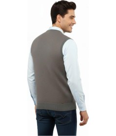 Resim Çizgi Triko Erkek V Yaka Süveter Çelik Örgü Regular Kalıp 5206h Bgl-st04841 Koyu Gri 