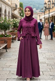 Resim ZEROGAPRİSE Kadın Hırka Fiyonk Eteği Fırfırlı Boydan Tesettür Elbise 