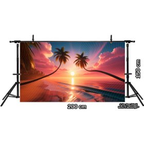 Resim Venspor Tropik Sahilde Gün Batımı Manzarası ile Palmiye Ağaçları Arkaplan, 200x150cm, Fon, Duvar Örtüsü 