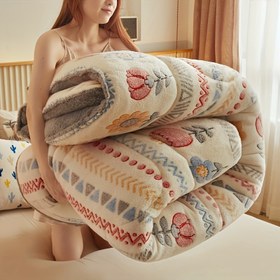 Resim 1 adet Bohem Tarzı Kalın Kışlık Yorgan - Yumuşak, Sıcak Kar Tanesi Kadife ile Çiçek ve Geometrik Desenler, Üç Katmanlı Peluş Mikrofiber Yatak Odası veya Otel Kullanımı için, Kışlık Yatak Örtüsü | Çiçekli Geometrik Tasarım | Mikrofiber Yorgan, Noel Yatağı 