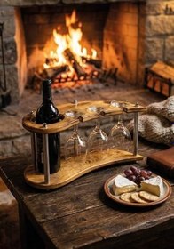 Resim Doğal Ahşap Şaraplık Kadehlik Standı 3'lü Dekoratif Mutfak Bar İçki Şişelik Sunum Rafı Hediyelik 