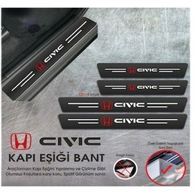 Resim Sm Motors Honda Civic Logolu Karbon Kapı Eşiği Koruyucu Suni Deri 4'lü 
