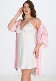 Resim AHU 2li Beyaz-pembe Sabahlık Takımı Bigsize 6210 