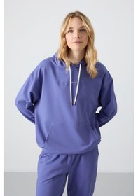 Resim Tommy Life Eflatun Kapüşonlu Kanguru Cep Oversize Lastik Paça Kadın Eşofman Takımı - 95288 Mor 
