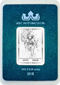 Resim Hediyeye Özel 10 Gram Astronot Temalı 999 Ayar Gümüş İle Üretilmiş Gümüş Külçesi-706 