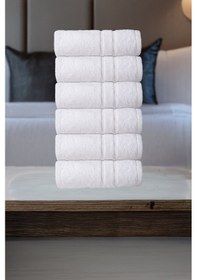 Resim Otel, El, Yüz, Baş Havlusu 50x100 Cm 6'lı Set Pamuklu Ekru 