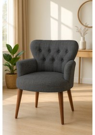 Resim Roma Berjer - Modern Tekli Koltuk - Keten Kumaş - Antrasit 