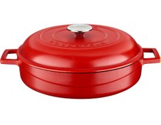Resim Lava Döküm Çok Amaçlı Yayvan Tencere Döküm Demir Kubbe Form Kapak Spring Serisi Çap 28cm Turuncu 