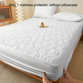 Resim 1 adet Modern Nefes Alabilen Yumuşak Yatak Koruyucu Çiçek Desenli - Beyaz ve Hafif Gri Dikişli Yatak Örtüsü, Polyester ve Poliüretan, Makinede Yıkanabilir Yatak Dekoru, Yatak Aksesuarları (Yastık Kılıfı Dahil Değildir), Yatak Koruyucu, Dikişli Dokuma, Pürüzsüz Yüzey 