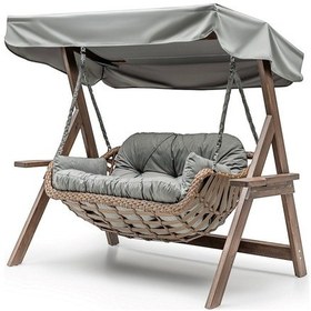 Resim Bafra Swing Ahşap Rattan Salıncak Dış Mekan Bahçe Balkon Ve Teras Salıncağı Gri 