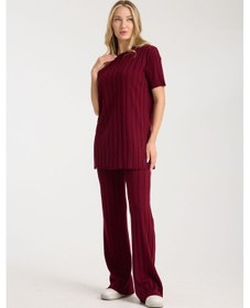 Resim Çizgili Relax Fit İkili Takım Dnv-000019 Bordo 