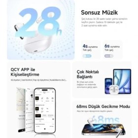 Resim Qcy Melobuds N50 Anc HT12 6 Mikrofonlu Bluetooth 5.4 Kulaklık Siyah 