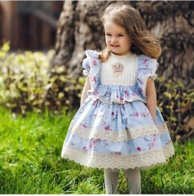 Resim H L Y Karol Tasarım Mavilim Dantelli Vintage Kız Bebek Elbisesi,doğum Günü , Fotoğraf Çekim Elbisesi,0-12 Yaşa Uygun Mavi 