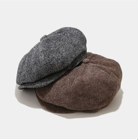 Resim Standart Kışlık Yün Ingiliz Kasket Dökümlü Peaky Blinders Kasket Balıksırtı Kasket Arkası Lastikli Kırçıllı Koyu Gri 