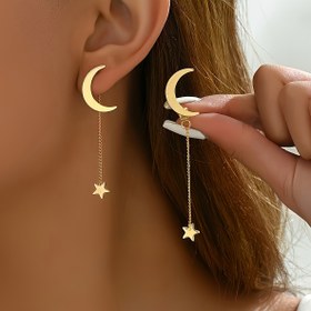 Resim Şık Ayrılabilir Püskül Yıldız & Ay Damlası Küpeler - Günlük Kıyafetler için Şık Minimalist Tasarım 