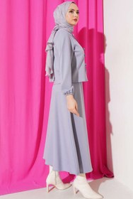 Resim Sublime Butik Tesettür Kadın Etekli Fiyon Detay Bluzlu Takım Gri 
