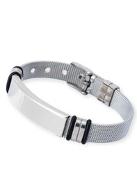 Resim Tamamı Çelik Silver Kemer Kordonlu Şık Çelik Bileklik 23 Cm 