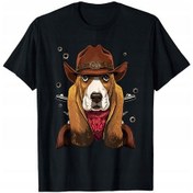 Resim Basset Hound Western Rodeo Kovboy Şapkası Ve Bandana Köpek Tişörtü Siyah 