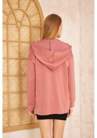 Resim Kadın Scuba Kapüşonlu Arkası Uzun Salaş Rahat Kalıp Sweatshirt 3506230 Gülkurusu 