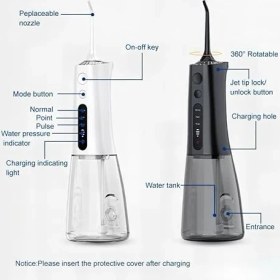 Resim Taşınabilir Ağız Duşu | 5 Modlu Şarjlı Diş Arası Temizleyici | 300ML Su Hazneli, Ipx7 Su Geçirmez, USB Şarjlı Diş ve Protez Temizleme Cihazı 