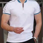 Resim Erkek Bej Polo Gömlek Siyah Yan Çizgilerle - Rahat ve Nefes Alabilen Polyester, Fermuar Detay, Spor, Açık Hava Aktiviteleri ve Günlük Giyim için Mükemmel | Düzenli Kesim, Yetişkin Bedenler, Golf, Koşu, Yürüyüş, Günlük Kıyafet | Fermuar Detaylı Gömlek | Rahat Fi 