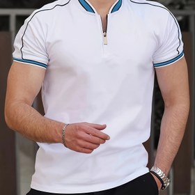 Resim Erkek Bej Polo Gömlek Siyah Yan Çizgilerle - Rahat ve Nefes Alabilen Polyester, Fermuar Detay, Spor, Açık Hava Aktiviteleri ve Günlük Giyim için Mükemmel | Düzenli Kesim, Yetişkin Bedenler, Golf, Koşu, Yürüyüş, Günlük Kıyafet | Fermuar Detaylı Gömlek | Rahat Fi 