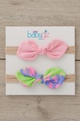 Resim Babygiz El Yapımı Yumuşak stil ince bağlamalı Doğal Pamuklu Penye 2'li Bebek Çocuk Kız Bandana Batik Pembe 