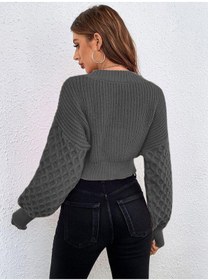 Resim Aqe Fashion V Yaka Örgü Desenli Triko Crop Antrasit Hırka Antrasit 