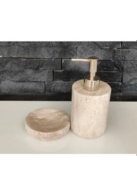 Resim Traverten Doğal Taş 2'li Banyo Seti Beyaz 