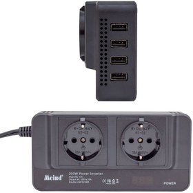 Resim Powermaster 200Watt DC12V AC220V Çakmak Kablolu İnverter x4USB Çıkışlı 