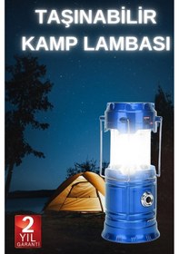 Resim Büyük Boy Güneş Enerjili Kamp Feneri Işıldak Lamba Usb Şarjlı Açık Gri 