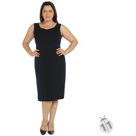 Resim Nidya Moda Büyük Beden Krep Elbise-4065Kl Lacivert 