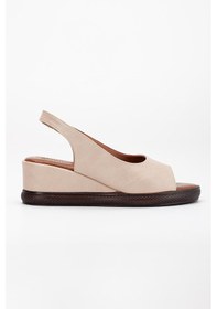 Resim Dilimler Ayakkabı Kadın Dolgu Topuklu Ayakkabı Bej Yan Kapalı Burun Açık-4091 Bej 