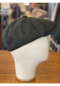 Resim Hamze Peaky Blinders Tarz İngiliz Model Balıksırtı Desen Kaşe Kumaş Kasket Şapka Haki 