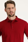 Resim Koyu Kırmızı Slim Fit Dar Kesim Pamuklu Süprem Polo Yaka Tişört Kigili