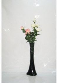 Resim 60 Cm Desenli Siyah Vazo Pembe Sarı Gül 