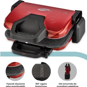 Resim Kırmızı 1800W Granit Çıkarılabilir Plakalı 5 Kademeli Isı Ayarlı Tost ve Izgara Makinesi 