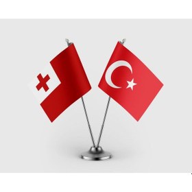 Resim Tonga Bayrağı Ve Türk Bayrağı İkili Saten Masa Bayrağı Takımı Diğer 