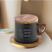 Resim HippoDeco Ahşap Altlıklı Çelik Termos Bardak 250 ml Kapasiteli Annelere Özel Kazıma Desenli Termos-best Mom 