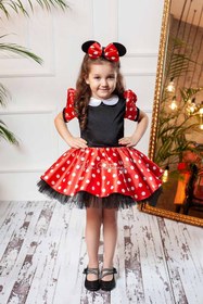 Resim pan kostum Kırmızı Minnie Mouse Bebek Konsept Doğumgünü Elbise 