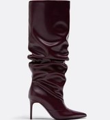 Resim Stradivarius Suni deri slouchy kesim topuklu çizme 